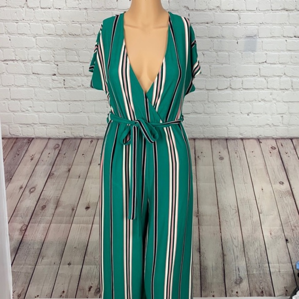 Derek Heart Striped V Neck Jumpsuit